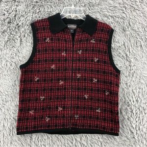 Woolrich Vest Womens XL Plaid Red Black Sweater Cardigan Full Zip